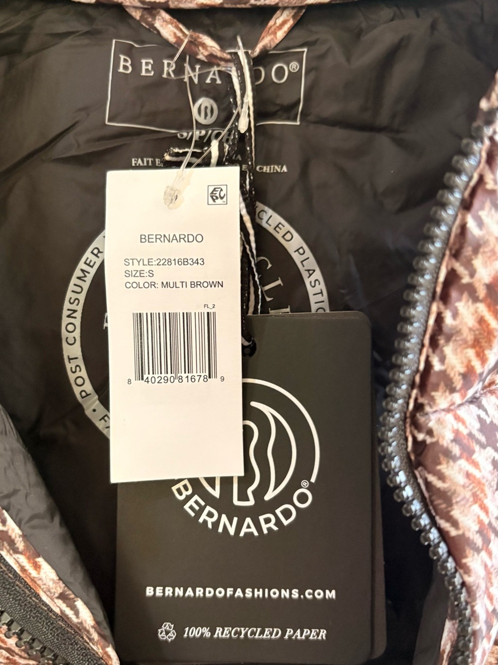 Bernardo Brown & Cream Houndstooth Quilted Vest - Picture 6 of 11